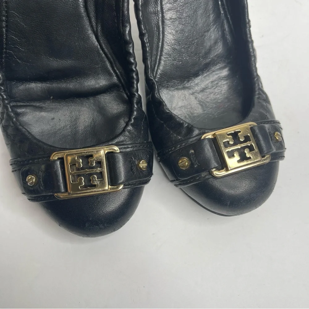 Tory Burch Black Ambrose Mestico Finni Leather Ballet Flat Size 5.5 Classic
